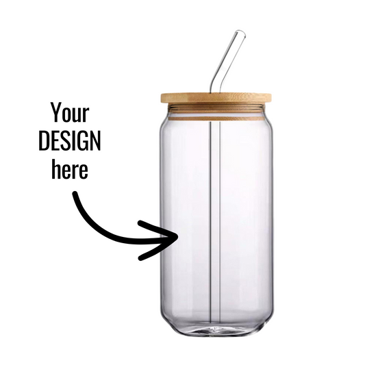 Glass tumbler with bamboo lid and straw